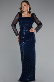 Long Navy Blue Beaded Evening Dress ABU5165