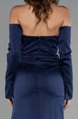 Long Navy Blue Satin Evening Dress ABU5168