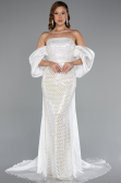 Long White Beaded Evening Dress ABU5169