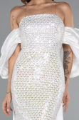 Long White Beaded Evening Dress ABU5169