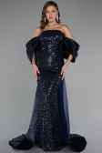 Long Navy Blue Beaded Evening Dress ABU5169