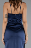 Long Navy Blue Satin Prom Gown ABU5171