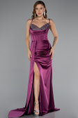 Long Plum Satin Prom Gown ABU5171