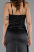 Long Black Satin Prom Gown ABU5171