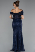 Long Navy Blue Beaded Evening Dress ABU5183