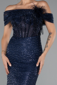 Long Navy Blue Beaded Evening Dress ABU5183