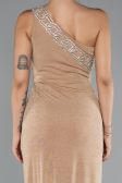 Gold One Shoulder Slit Glittered Long Prom Dress ABU4599