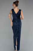 Long Navy Blue Beaded Evening Dress ABU5187