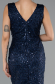 Long Navy Blue Beaded Evening Dress ABU5187