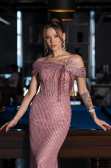 Long Powder Color Beaded Evening Dress ABU5183