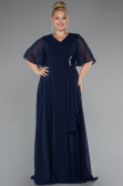 Long Navy Blue Chiffon Plus Size Evening Dress ABU5180