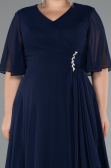 Long Navy Blue Chiffon Plus Size Evening Dress ABU5180