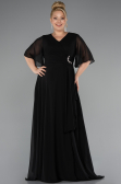 Long Black Chiffon Plus Size Evening Dress ABU5180
