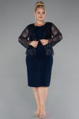 Midi Navy Blue Plus Size Evening Gown ABK2417