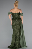 Olive Drab Boat Neck Long Sequined Plus Size Evening Gown ABU4086