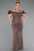 Brown Long Beaded Plus Size Engagement Dress ABU4788
