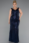 Long Navy Blue Beaded Formal Plus Size Dress ABU5188