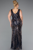 Long Navy Blue Beaded Formal Plus Size Dress ABU5189