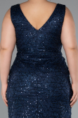 Long Navy Blue Beaded Formal Plus Size Dress ABU5190