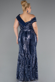 Long Navy Blue Beaded Plus Size Engagement Dress ABU5191