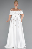 White Long Satin Plus Size Evening Gown ABU4998