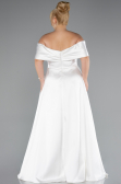 White Long Satin Plus Size Evening Gown ABU4998