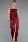 Long Burgundy Satin Plus Size Evening Gown ABU5179