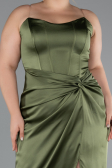 Long Olive Drab Satin Plus Size Evening Gown ABU5179
