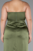 Long Olive Drab Satin Plus Size Evening Gown ABU5179