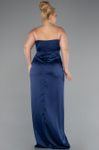 Long Navy Blue Satin Plus Size Evening Gown ABU5179