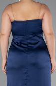 Long Navy Blue Satin Plus Size Evening Gown ABU5179