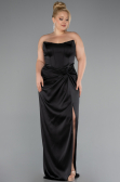 Long Black Satin Plus Size Evening Gown ABU5179