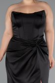 Long Black Satin Plus Size Evening Gown ABU5179