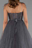 Long Anthracite Special Design Engagement Dress ABU5220
