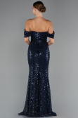 Long Navy Blue Beaded Evening Dress ABU5239