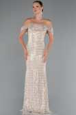 Long Beige Beaded Evening Dress ABU5239