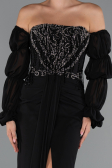 Long Black Chiffon Evening Dress ABU5241