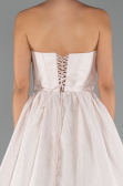 Cream Floral Strapless Collar Slit Long Prom Gown ABU4337