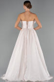 Cream Floral Strapless Collar Slit Long Prom Gown ABU4337