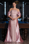 Long Powder Color Beaded Evening Dress ABU5234