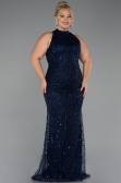 Long Navy Blue Beaded Plus Size Evening Dress ABU5063