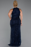 Long Navy Blue Beaded Plus Size Evening Dress ABU5063