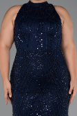 Long Navy Blue Beaded Plus Size Evening Dress ABU5063