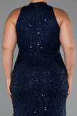 Long Navy Blue Beaded Plus Size Evening Dress ABU5063