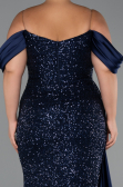 Navy Blue Boat Neck Long Sequined Plus Size Evening Gown ABU4086