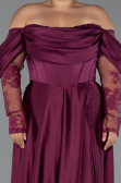 Long Plum Satin Formal Plus Size Dress ABU5261