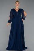 Long Navy Blue Chiffon Formal Plus Size Dress ABU5276