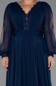 Long Navy Blue Chiffon Formal Plus Size Dress ABU5276