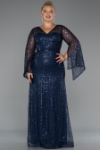 Long Navy Blue Beaded Plus Size Evening Gown ABU5243