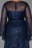 Long Navy Blue Beaded Plus Size Evening Gown ABU5243